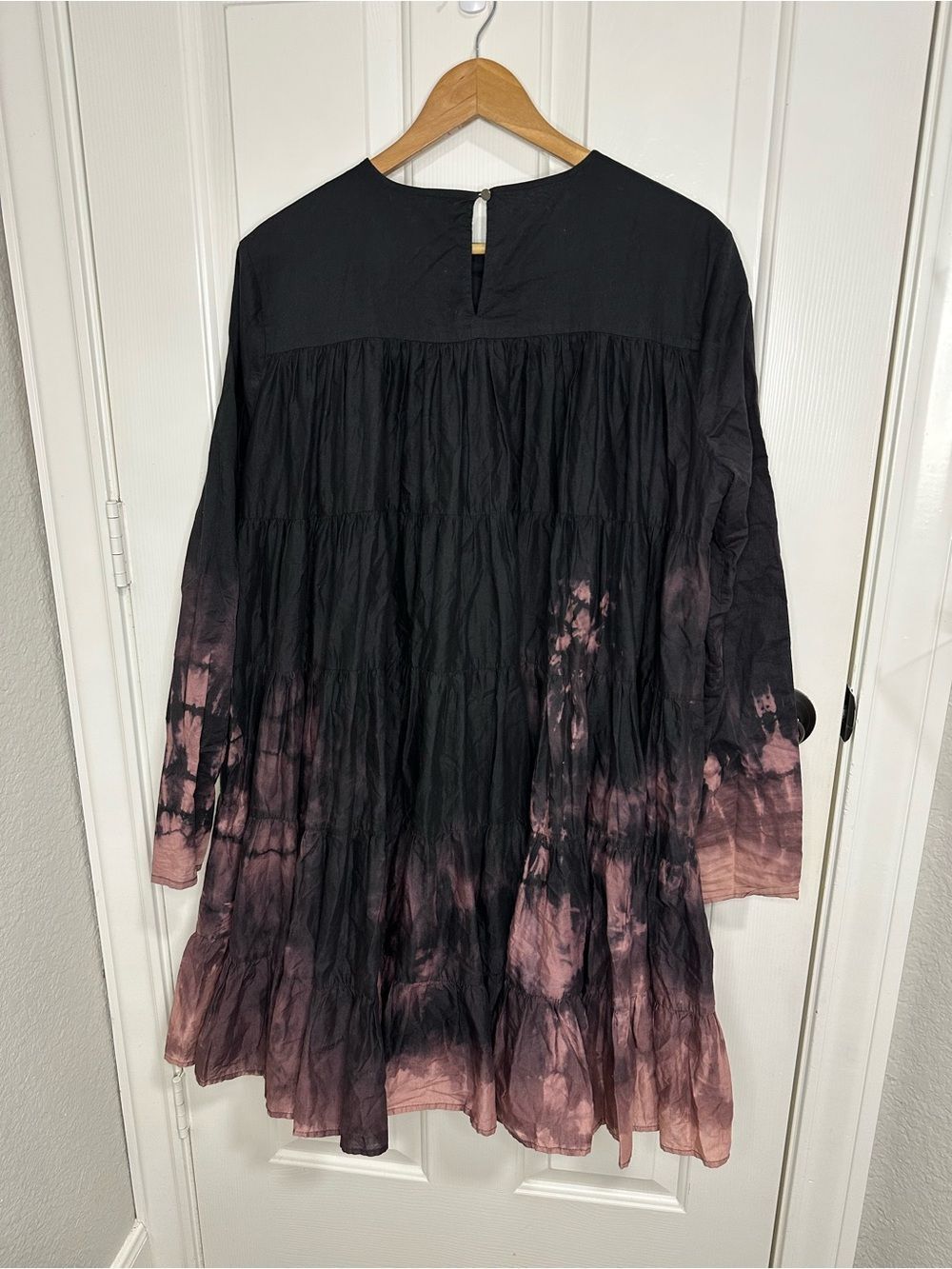 Merlette 100% Cotton Black Pink Tie Dye Long Sleeve Soliman Flare Dress M Fairy - Picture 4 of 10